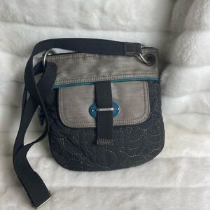 - Fossil Key-Per black quilted fabric ,gray trim and teal accents. Crossbo…